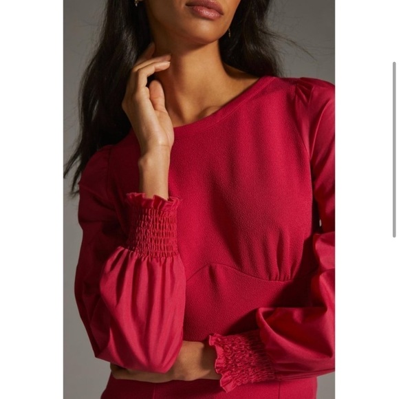 NWOT By Anthropologie Structured Long Sleeve Top Wine Red Medium Cottage - Picture 3 of 10